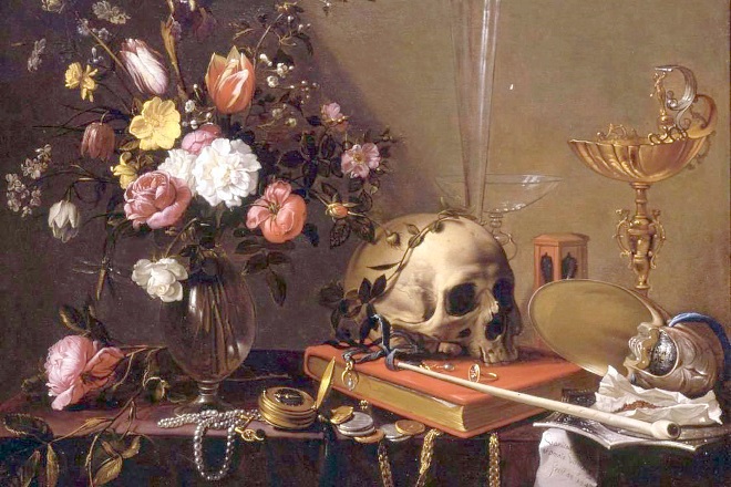 Vanitas - Still Life with Bouquet and Skull, Adriaen van Utrecht