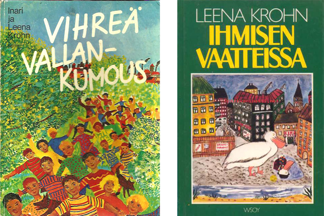 Обложки книг «Зеленая революция» Леена и Инару Крун и «В одежде человека» Леена Крун