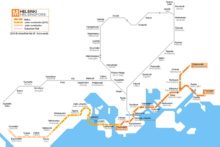 Карта метро Хельсинки. Фото: urbanrail.net